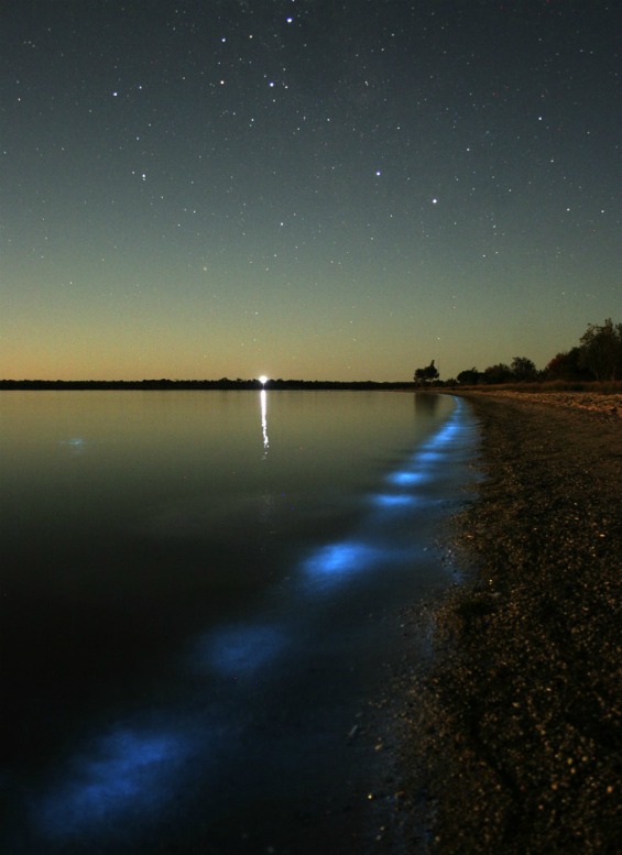 Волшебен природно осветлен блескаво-син брег