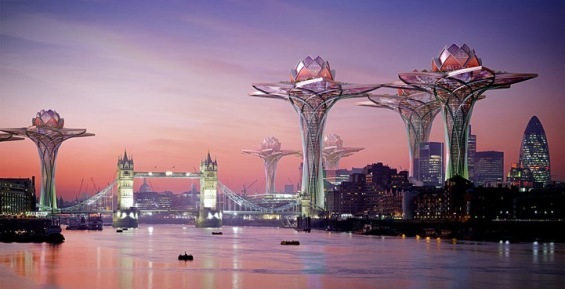Небесен град на иднината во форма на лотосов цвет