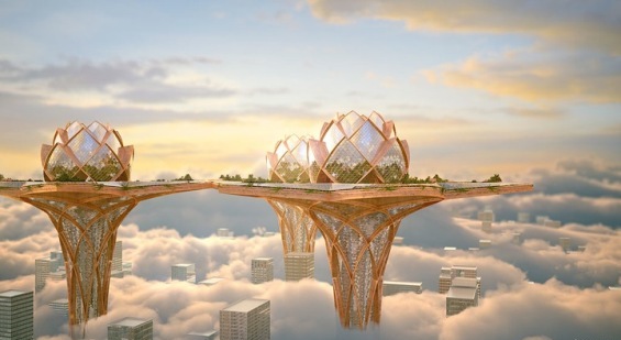 Небесен град на иднината во форма на лотосов цвет