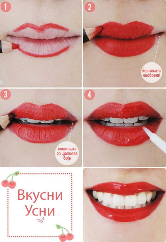 Совршени сочни црвени усни во боја на цреша