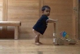 Неверојатна мачка го подучува бебето како да оди