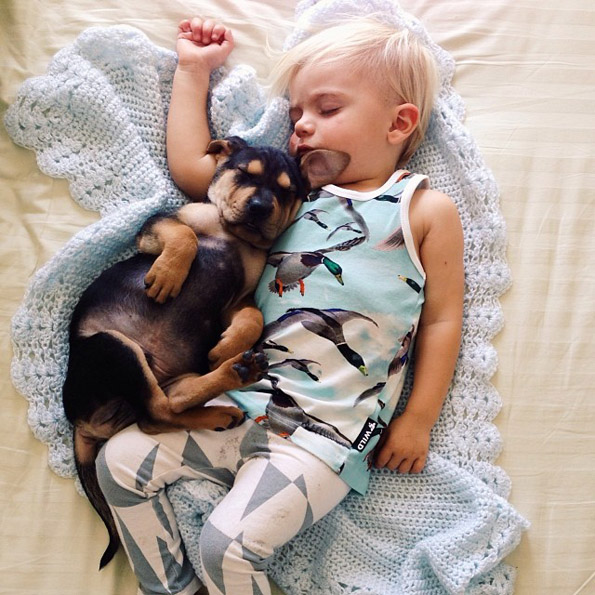 Неодоливи фотографии од 2-годишно дете и мало кутре за време на нивната попладневна дремка