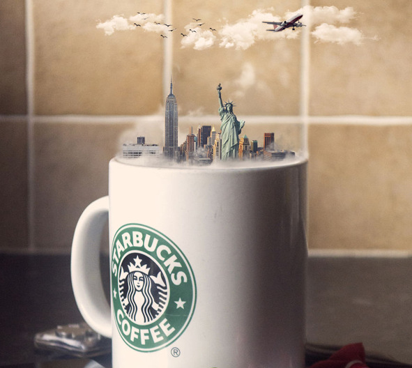 Креативни фотоманипулации од минијатурни градови сместени во чаши