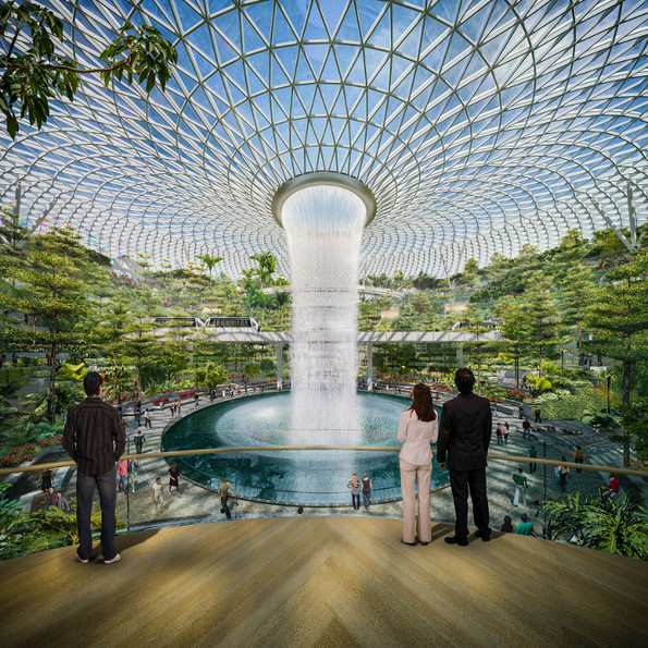 Аеродром во Сингапур опкружен со неверојатна стаклена градина и водопад