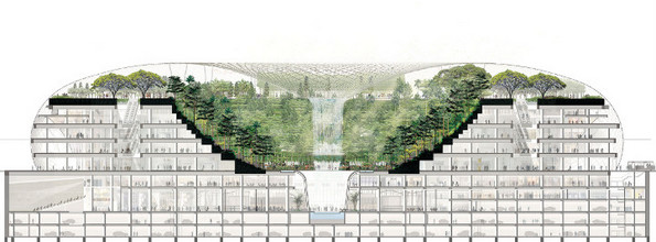 Аеродром во Сингапур опкружен со неверојатна стаклена градина и водопад