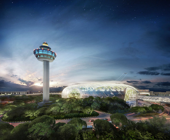 Аеродром во Сингапур опкружен со неверојатна стаклена градина и водопад