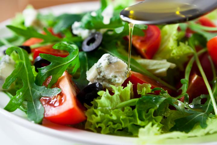 Mediterranean salad with gorgonzola and olive oil
