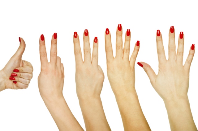 Set of counting woman hands 1 to 5 isolated on white background