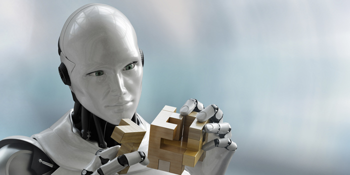 Robot with wooden puzzle