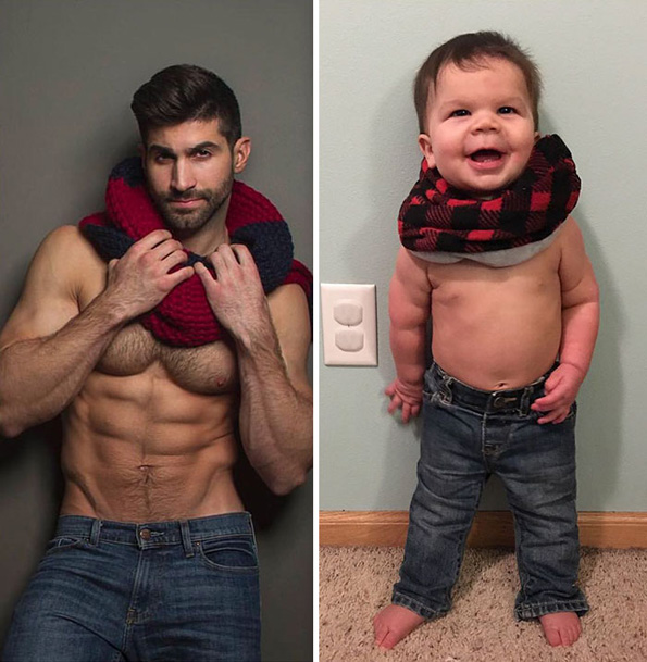 Мајка го исмева брат ѝ со тоа што го фотографира нејзиното бебе како ги имитира неговите пози