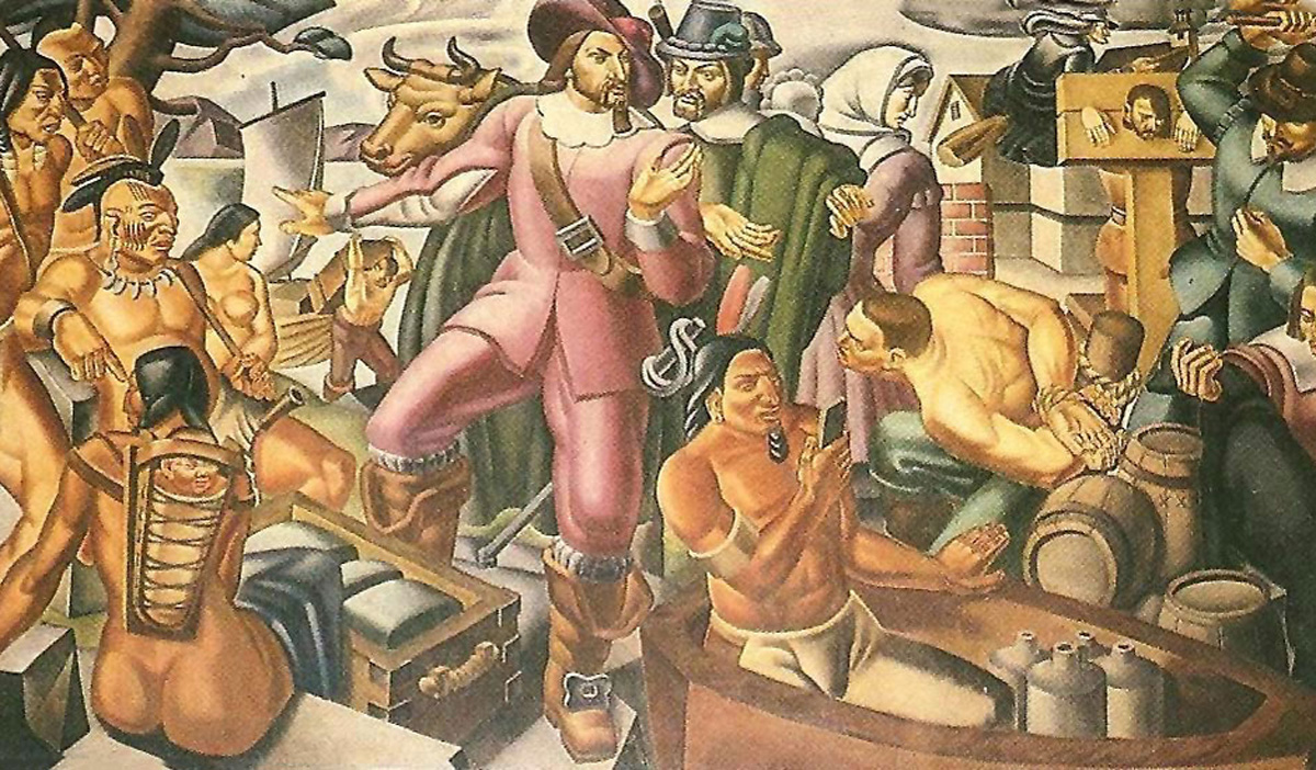 Дали можете да видите човек кој држи ајфон во овој мурал од 1937 година?