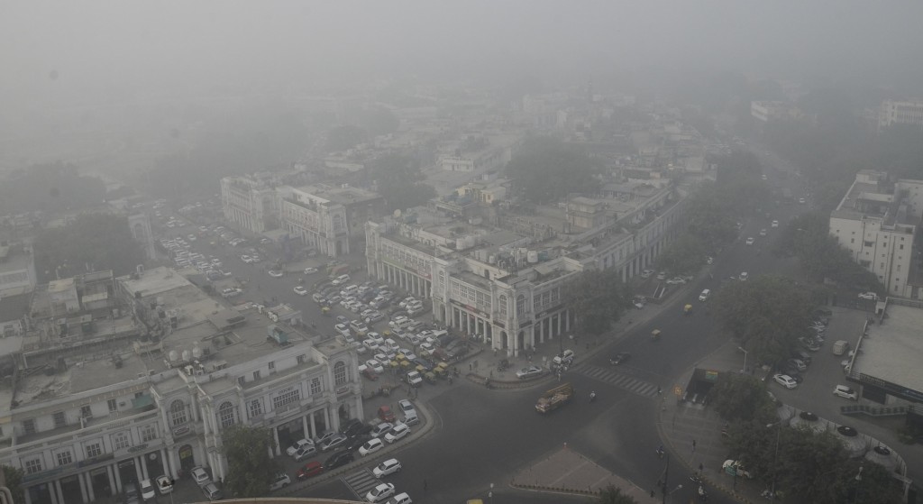 New Delhi: An arial view of the Central Delhi after thick layer of smog covered the national capital region on Nov 8, 2017. (Photo: IANS)
