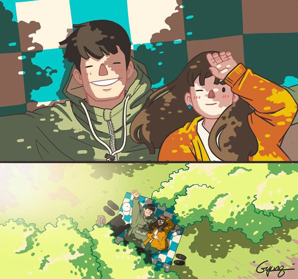 Слатки илустрации во кои ќе се пронајдат сите блиски и приврзани љубовни парови