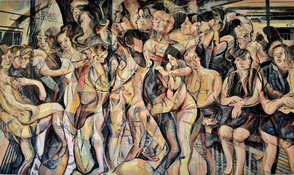 Маслени слики со повеќе слоеви го визуелизираат движењето во зафатените градови