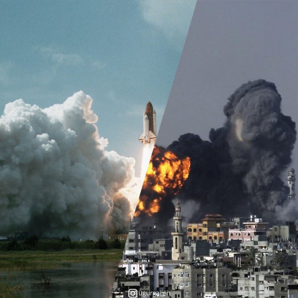Фотограф комбинира фотографии за да го покаже контрастот помеѓу двата света во коишто живееме