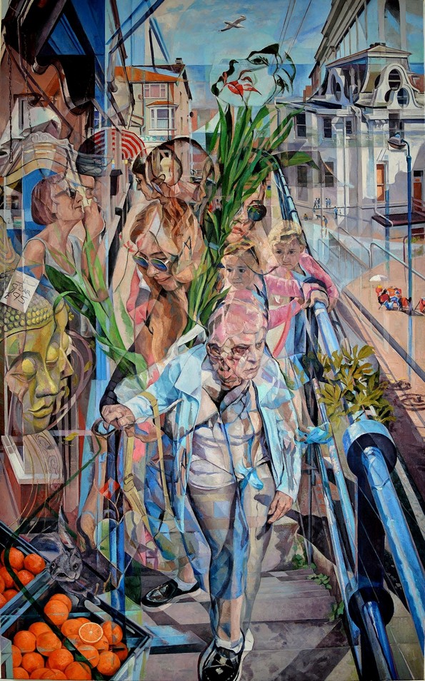 Маслени слики со повеќе слоеви го визуелизираат движењето во зафатените градови