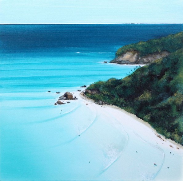 Уметница црта слики што ја слават мирната убавина на бесконечното море