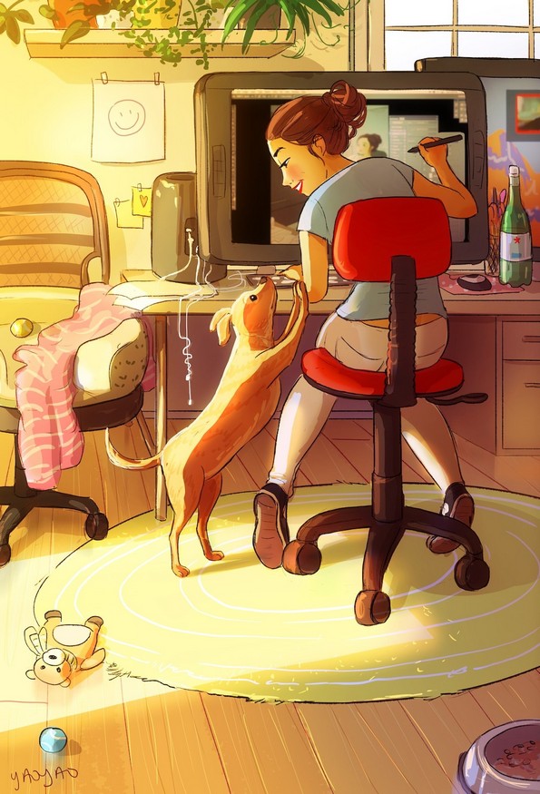 Слатки илустрации што прикажуваат како изгледа животот со куче
