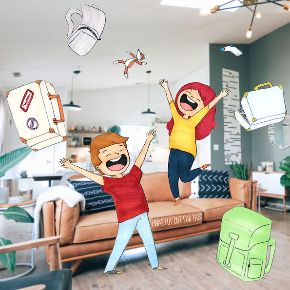 Илустрирани хартиени исечоци мудро вметнати во патувачки фотографии