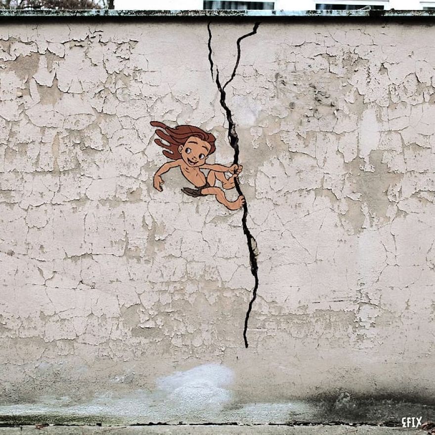 Уметник им додава ликови од цртаните филмови на сивите градови