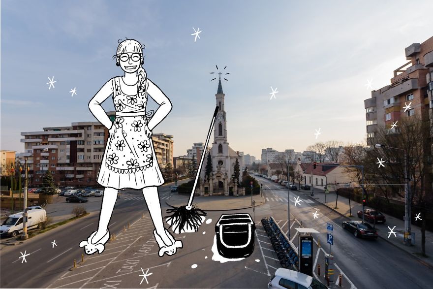 Романски илустратори прават уметнички дела од празните улици во градовите