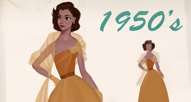 Артист создава илустрации од Дизни принцезите во облека која ја отсликува модата низ децениите