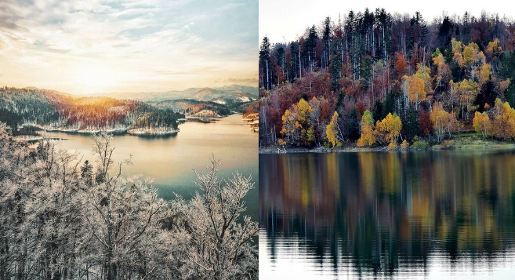 Езеро во Хрватска кое изгледа волшебно во боите на есента, но исто така и под белата снежна покривка