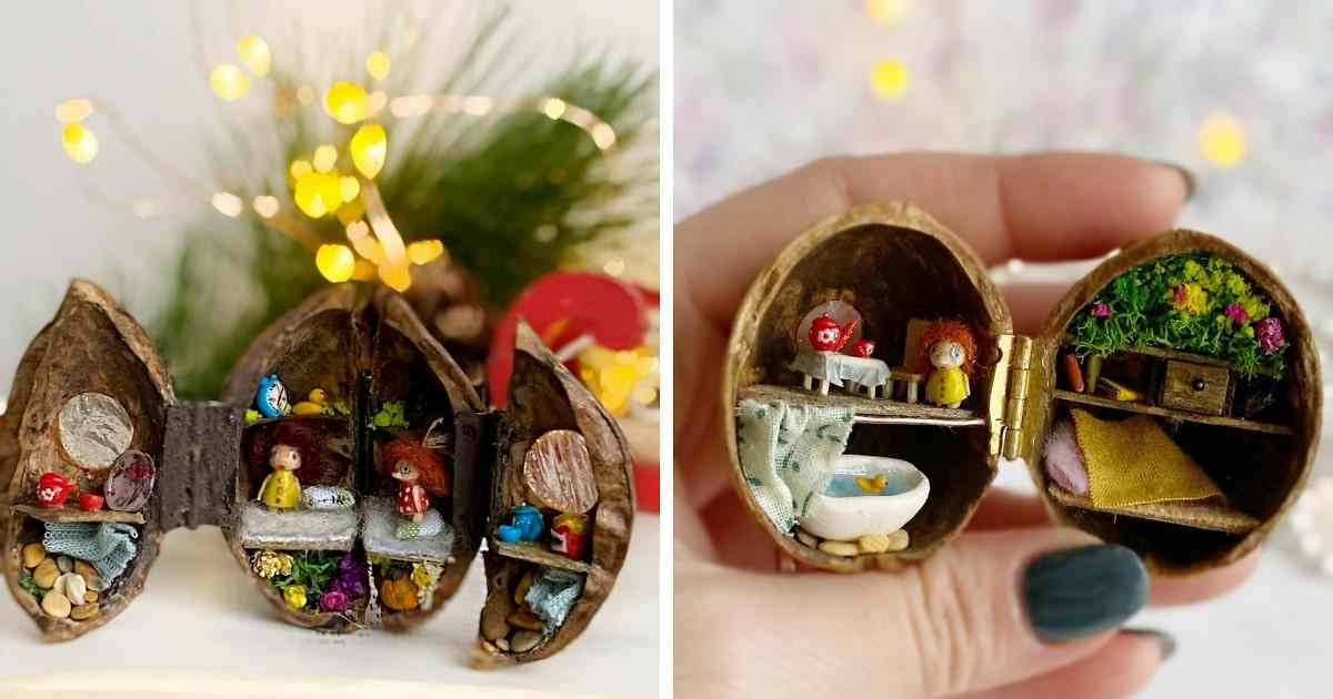 Уметница ги превора лушпите од ореви во минијатурни магични светови!